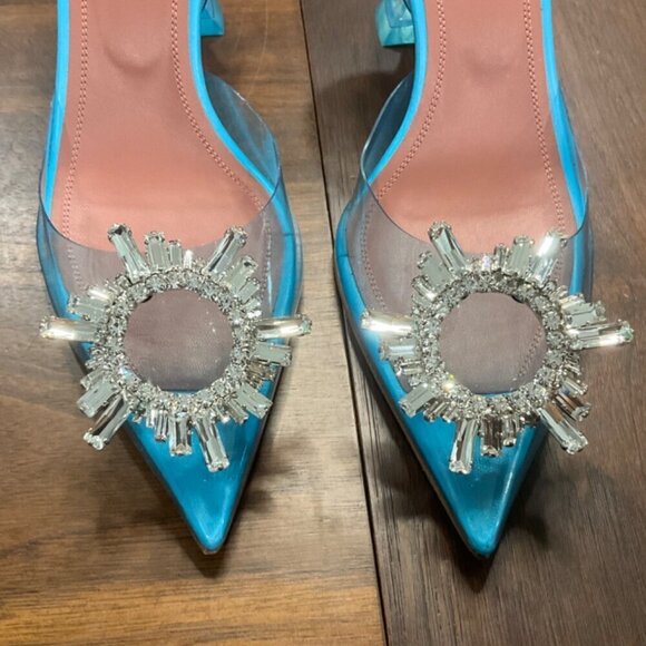 AMINA MUADDI Begum Glass Sling Pump in Sky 38 With Box Womens High Heels - Picture 10 of 17